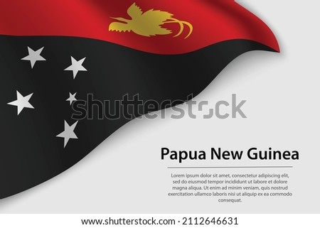 Wave flag of Papua New Guinea on white background. Banner or ribbon vector template for independence day