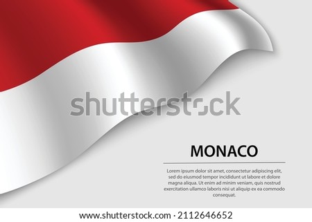 Wave flag of Monaco on white background. Banner or ribbon vector template for independence day