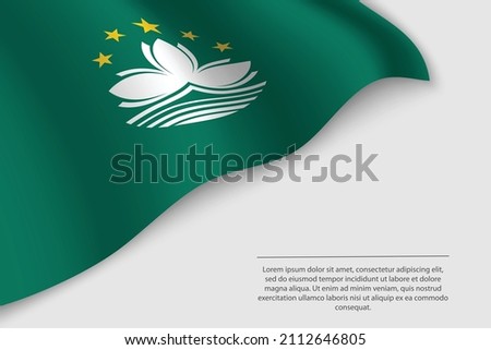 Wave flag of Macau on white background. Banner or ribbon vector template for independence day