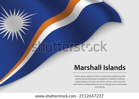 Wave flag of Marshall Islands on white background. Banner or ribbon vector template for independence day
