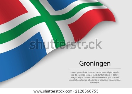 Wave flag of Groningen is a province of Netherlands. Banner or ribbon vector template