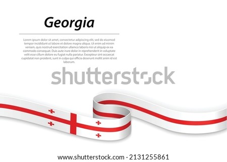 Waving ribbon or banner with flag of Georgia. Template for independence day poster design