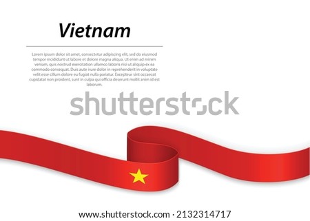 Waving ribbon or banner with flag of Vietnam. Template for independence day poster design