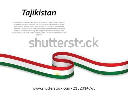 Waving ribbon or banner with flag of Tajikistan. Template for independence day poster design