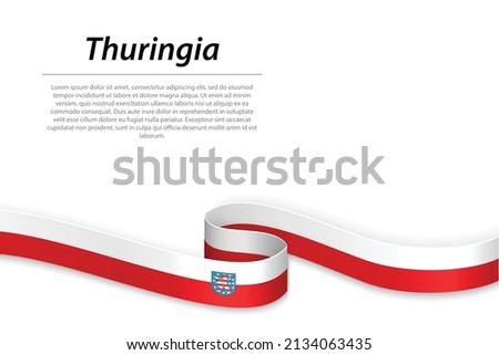 Waving ribbon or banner with flag of Thuringia is a state of Germany