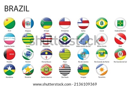 all Flags of states of Brazil. Glossy button flag design
