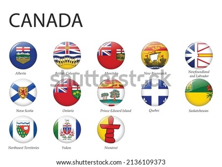 all Flags of regions of Canada. Glossy button flag design