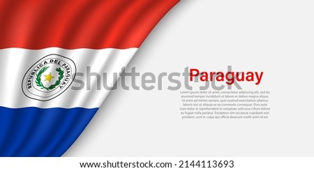Wave flag of Paraguay on white background. Banner or ribbon vector template for independence day
