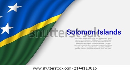 Wave flag of Solomon Islands on white background. Banner or ribbon vector template for independence day