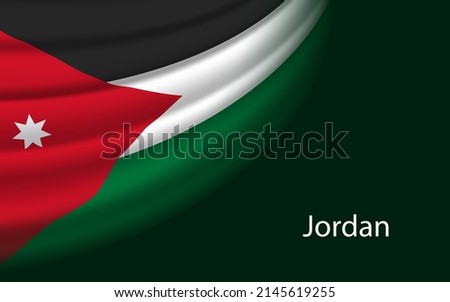 Wave flag of Jordan on dark background. Banner or ribbon vector template for independence day