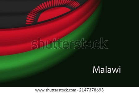 Wave flag of Malawi on dark background. Banner or ribbon vector template for independence day