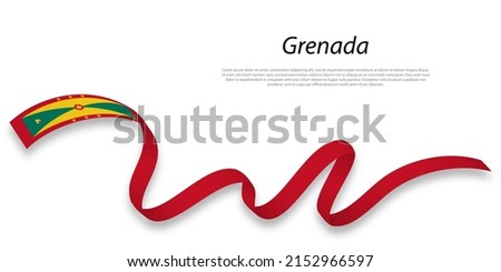 Waving ribbon or banner with flag of Grenada. Template for independence day poster design