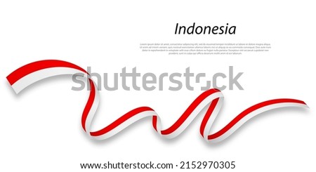 Waving ribbon or banner with flag of Indonesia. Template for independence day poster design