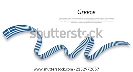 Waving ribbon or banner with flag of Greece. Template for independence day poster design