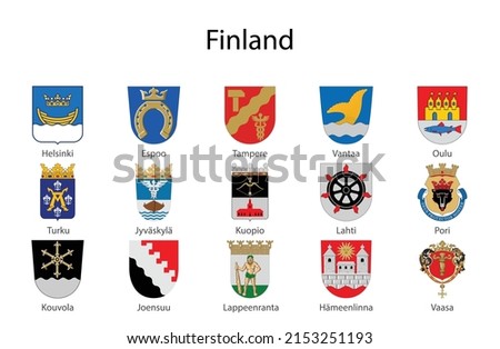 Set Coat of arms of the state of Finland, All Finnish regions emblem collection