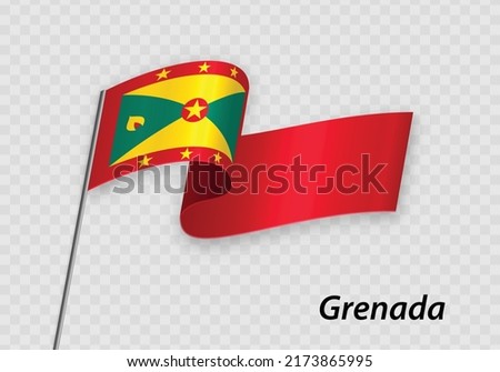 Waving flag of Grenada on flagpole. Template for independence day design