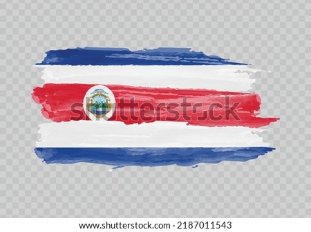 Watercolor painting flag of Costa Rica. Hand drawing brush stroke