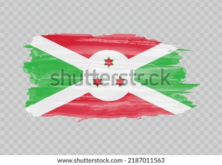 Watercolor painting flag of Burundi. Hand drawing brush stroke