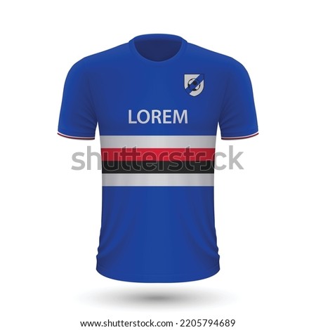 Realistic soccer shirt Sampdoria, jersey template for football kit 2022