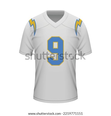 Realistic football away jersey Los Angeles Chargers, shirt template for sport uniform