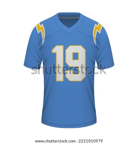 Realistic American football shirt of Los Angeles Chargers, jersey template for sport uniform