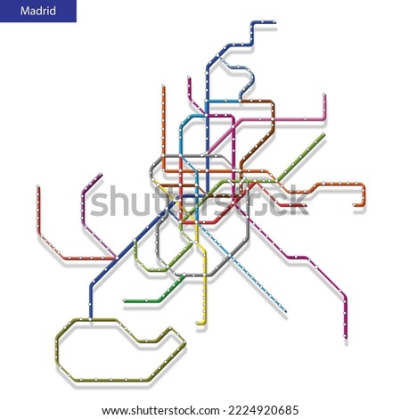 3d isometric Map of the Madrid metro subway. Template of city transportation scheme for underground road