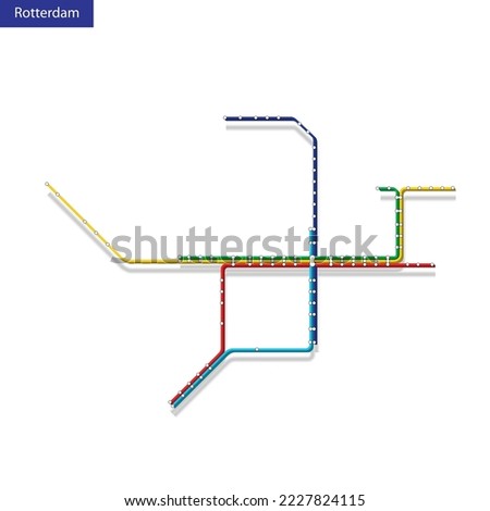 3d isometric Map of the Rotterdam metro subway. Template of city transportation scheme for underground road