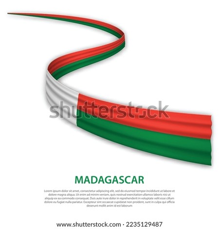 Waving ribbon or banner with flag of Madagascar. Template for independence day poster design