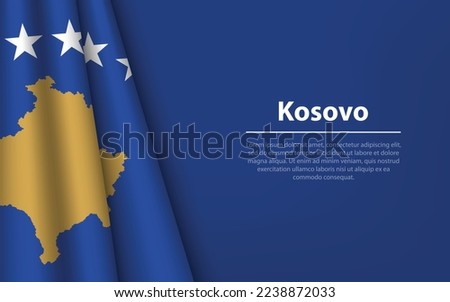 Wave flag of Kosovo with copyspace background. Banner or ribbon vector template for independence day