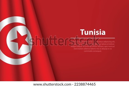 Wave flag of Tunisia with copyspace background. Banner or ribbon vector template for independence day