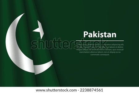 Wave flag of Pakistan with copyspace background. Banner or ribbon vector template for independence day