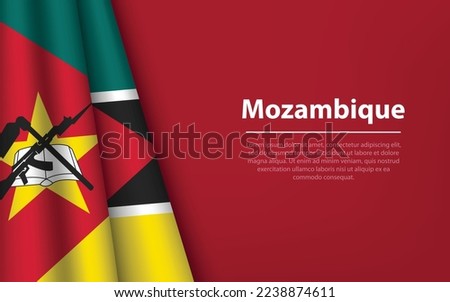 Wave flag of Mozambique with copyspace background. Banner or ribbon vector template for independence day