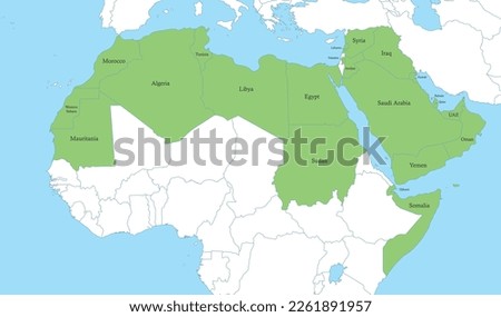 Political color map of Arab World with borders of the states