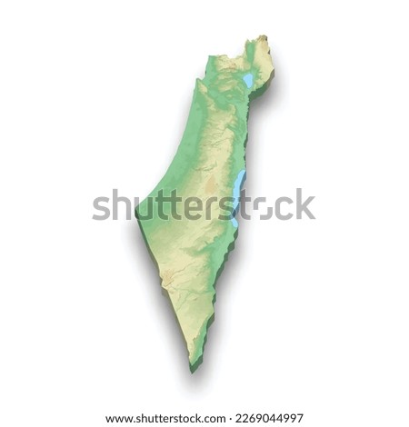 3d isometric relief map of Israel with shadow