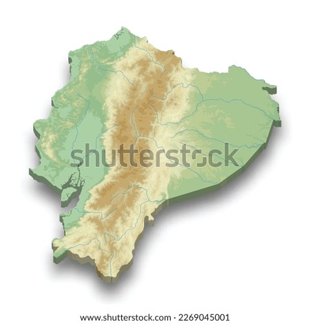 3d isometric relief map of Ecuador with shadow