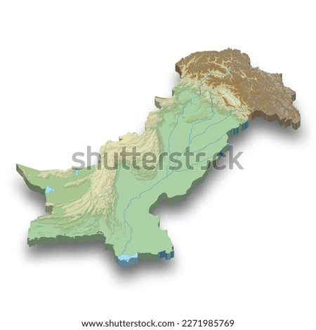 3d isometric relief map of Pakistan with shadow