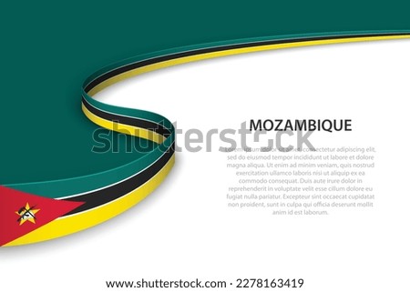Wave flag of Mozambique with copyspace background. Banner or ribbon vector template