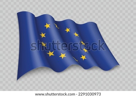 3D Realistic waving Flag of European Union on transparent background