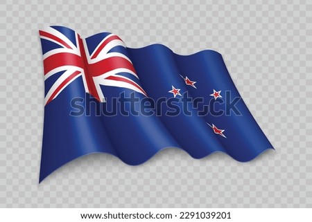 3D Realistic waving Flag of New Zealand on transparent background