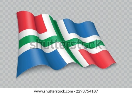 3D Realistic waving Flag of Groningen is a state of Netherlands on transparent background