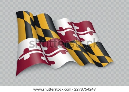 3D Realistic waving Flag of Maryland is a state of United States on transparent background