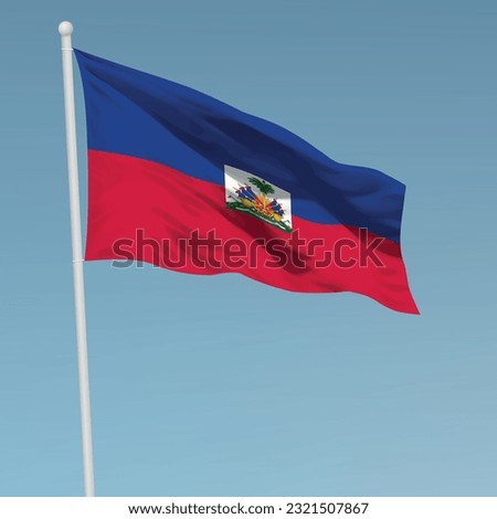 Waving flag of Haiti on flagpole. Template for independence day poster design