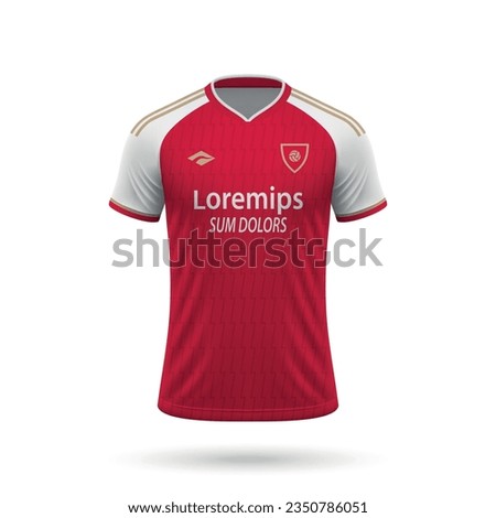 3d realistic soccer jersey in Arsenal style, shirt template for football kit 2023