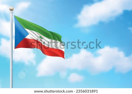 Waving flag of Equatorial Guinea on sky background. Template for independence day poster design