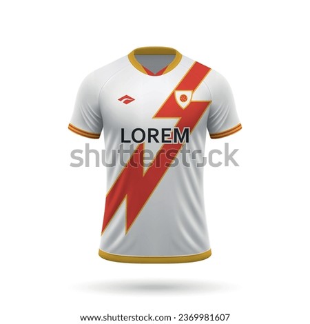 3d realistic soccer jersey in Rayo Vallecano style, shirt template for football kit 2023