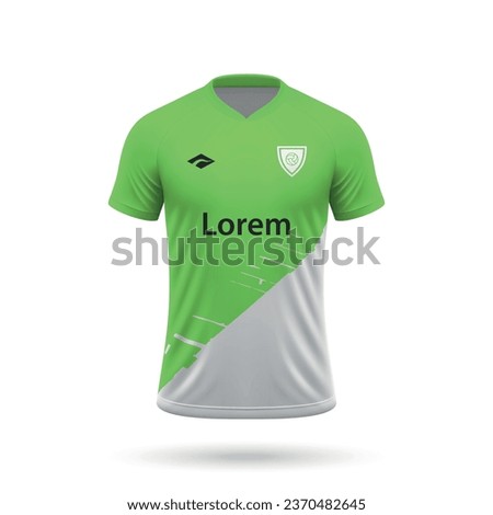 3d realistic soccer jersey in Wolfsburg style, shirt template for football kit 2023