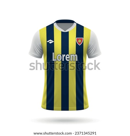 3d realistic soccer jersey in Fenerbahçe style, shirt template for football kit 2023