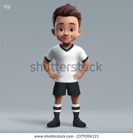 3d cartoon cute young rugby player in Fiji national team kit. Rugby team jersey