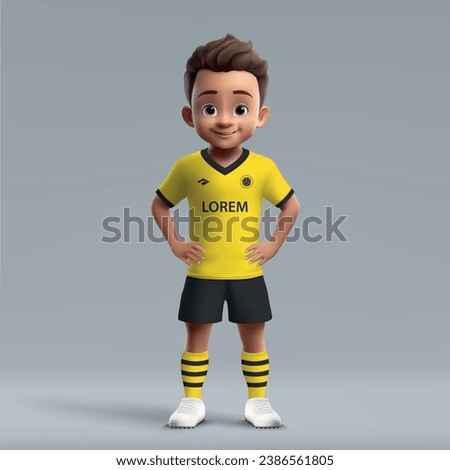 3d cartoon cute young soccer player in Borussia Dortmund style uniform. Football team jersey