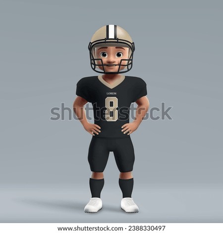 3d cartoon cute young american football player in New Orleans Saints uniform. Football team jersey